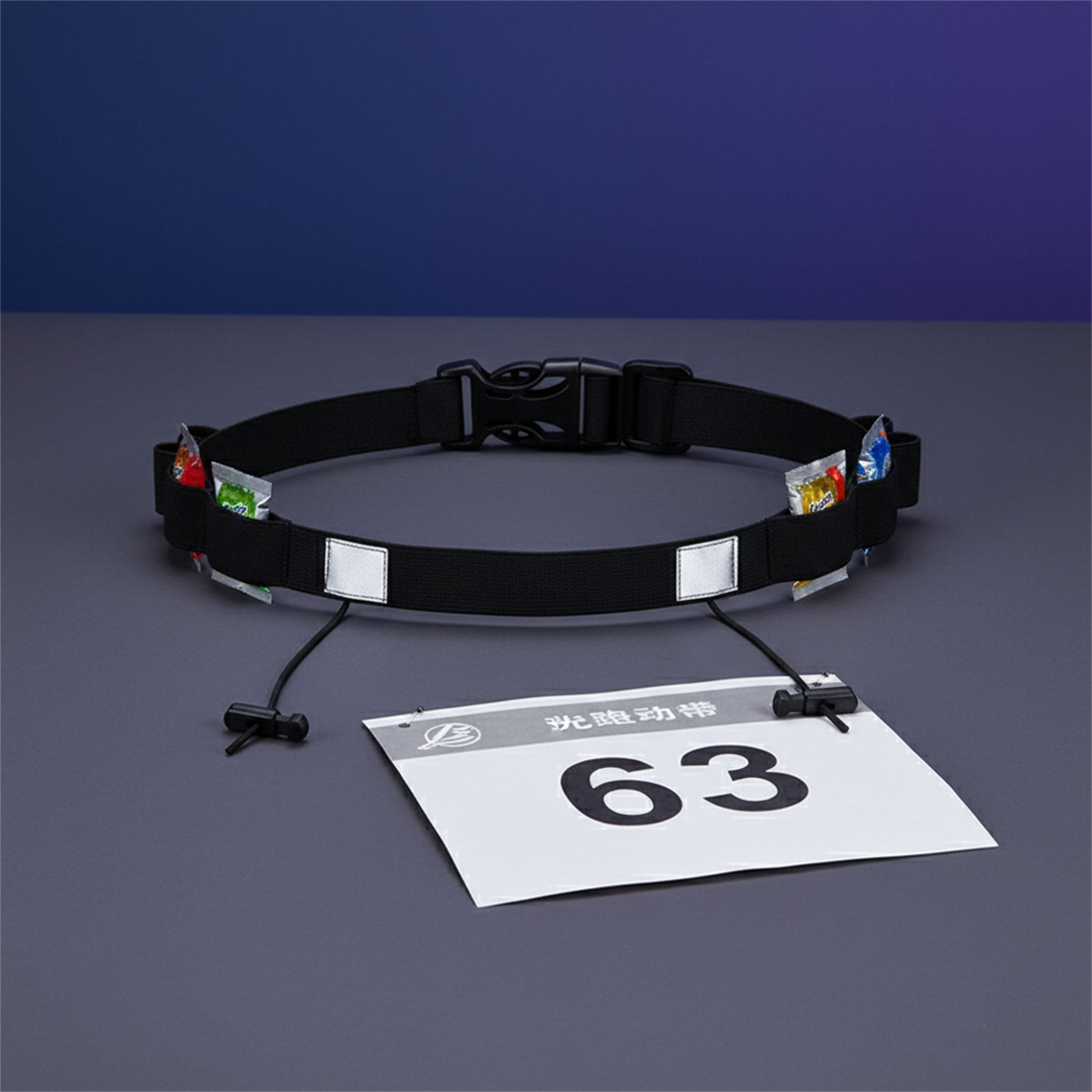 Race Bib - เข็มขัดสะท้อนแสงสำหรับวิ่งไตรกีฬาตอนกลางคืน พร้อมช่องเก็บเจลพลังงาน