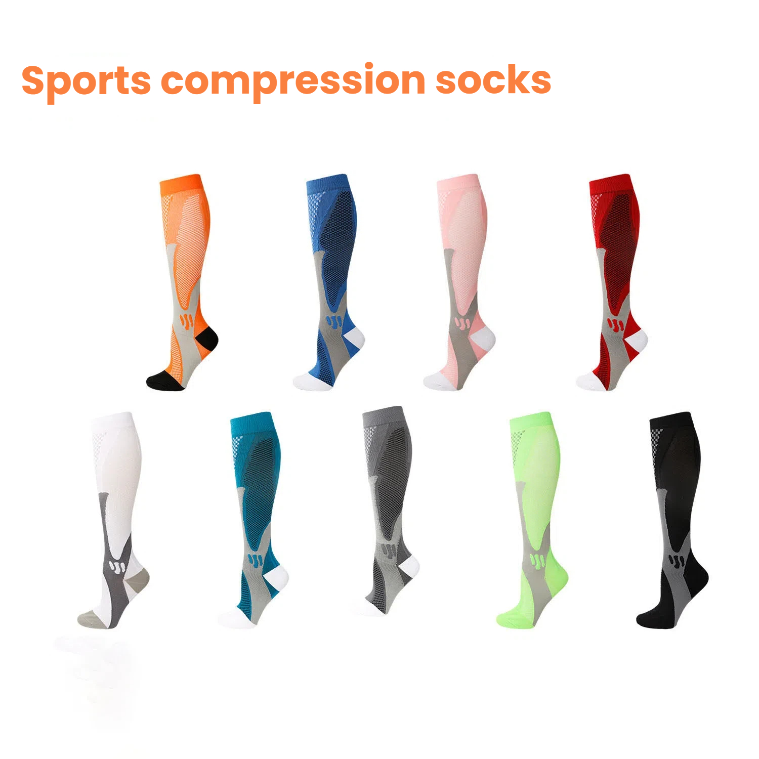 Sports Socks - ถุงเท้ารัดกล้ามเนื้อไนลอนแบบครอสบอร์เดอร์สำหรับผู้ชายผู้หญิง ถุงเท้าปั่นจักรยาน วิ่ง ฟุตบอล ถุงเท้ากีฬากลางแจ้ง