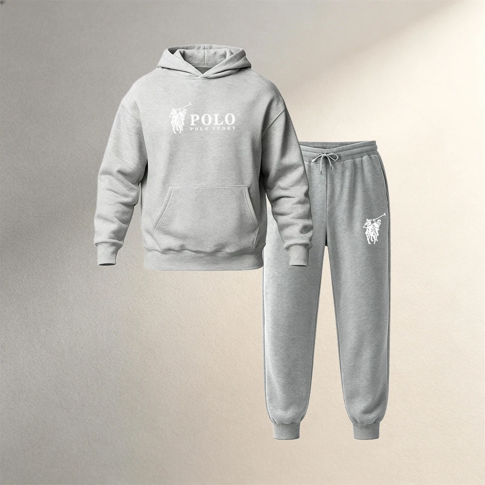 Joggers Pants - ชุดเสื้อฮู้ดสำหรับผู้ชาย 2 ชิ้น เหมาะสำหรับฤดูใบไม้ร่วงและฤดูหนาว ชุดลำลองสไตล์สปอร์ต เสื้อสเวตเตอร์แขนยาว