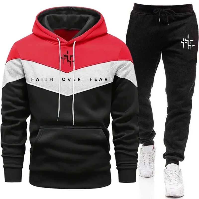 Joggers Pants - ชุดวอร์มผู้ชาย Faith Over Fear เสื้อฮู้ดและกางเกงจ็อกเกอร์ แฟชั่นสตรีท