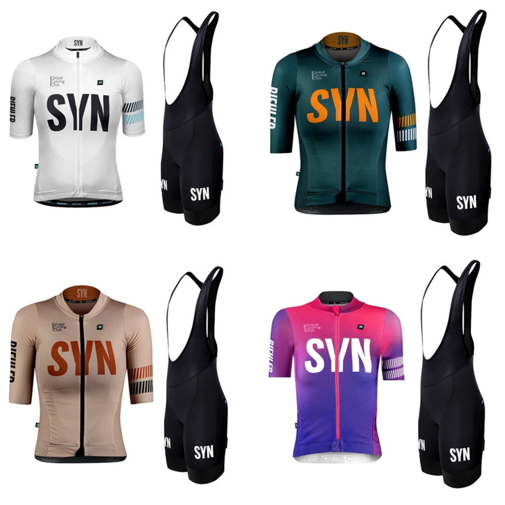 Race Bib - ชุดปั่นจักรยานทีม Syn สำหรับผู้หญิงชุดนักปั่นจักรยานเสื้อเจอร์ซีย์แขนสั้นและกางเกงขาสั้นชุดแข่งเสื้อผ้าปั่นจักรยานมืออาชีพ