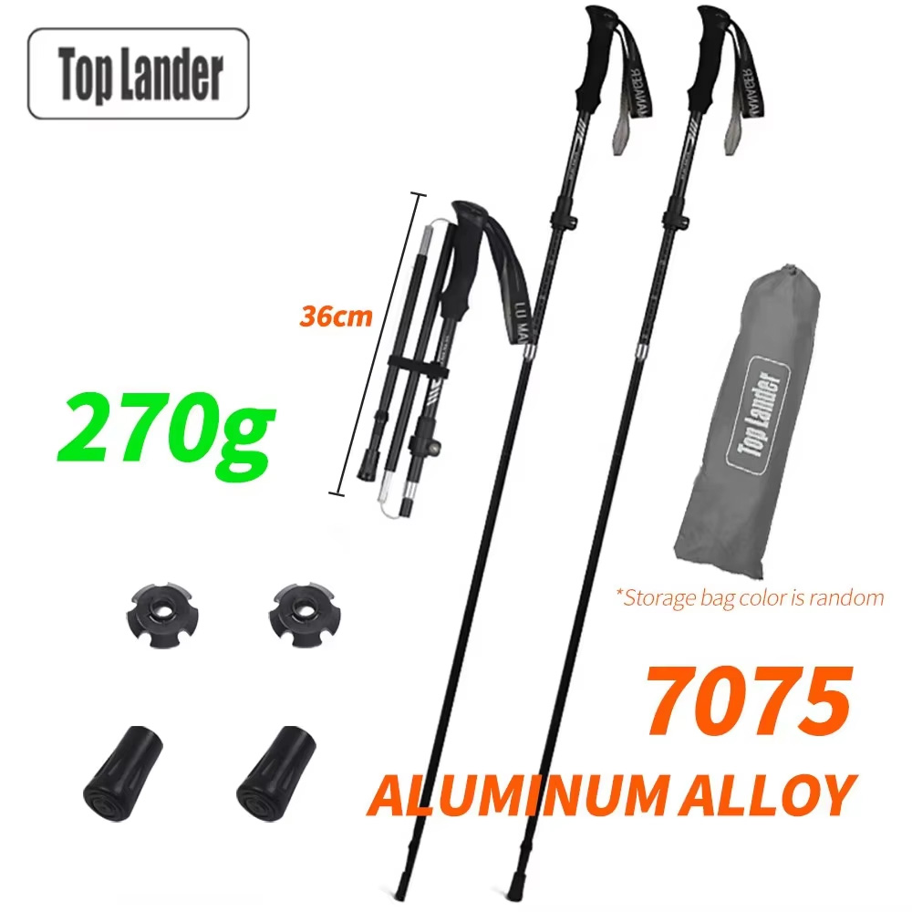 Trekking Pole Carbon - ไม้เท้าเดินป่าแบบพับได้ 7075 อลูมิเนียมน้ำหนักเบาพิเศษ ปรับระดับได้ ไม้เท้าเดินป่า ดูดซับแรงกระแทก