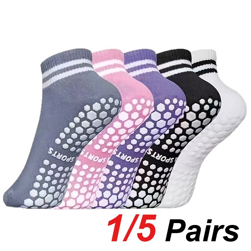 Sports Socks - 1/5 คู่ถุงเท้าโยคะซิลิโคนกันลื่นสำหรับผู้หญิงซับเหงื่อระบายอากาศได้ดีลำลองเต้นรำฟิตเนสถุงเท้ากีฬาทุกฤดูกาล