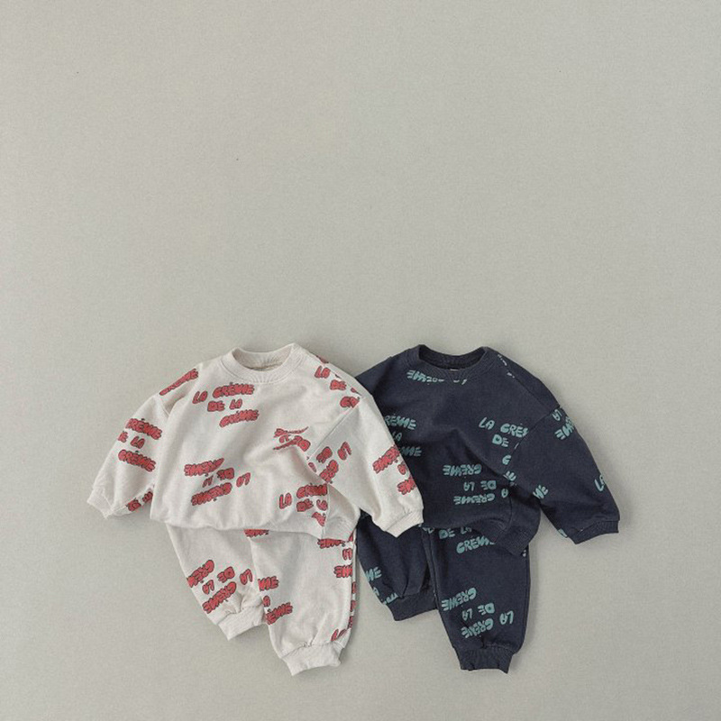 Running Gear Kids - เซ็ตกีฬาแขนยาวของเด็ก2ชิ้นเสื้อสเวตเชิ้ต + กางเกงพิมพ์ลายตัวอักษรเด็กหญิงเด็กชายใหม่ฤดูใบไม้ผลิ2024