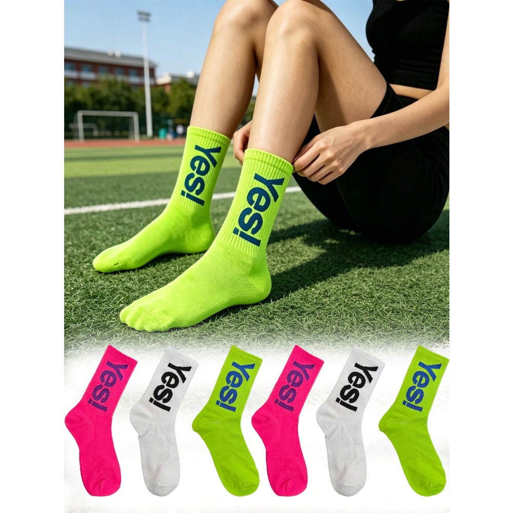 Sports Socks - ถุงเท้าลายตัวอักษรเรืองแสง 1/4 คู่ ถุงเท้ากีฬาที่ระบายอากาศได้ดี เหมาะสำหรับวัยรุ่นหญิงในการสวมใส่ในชีวิตประจำวันและเล่นกีฬา