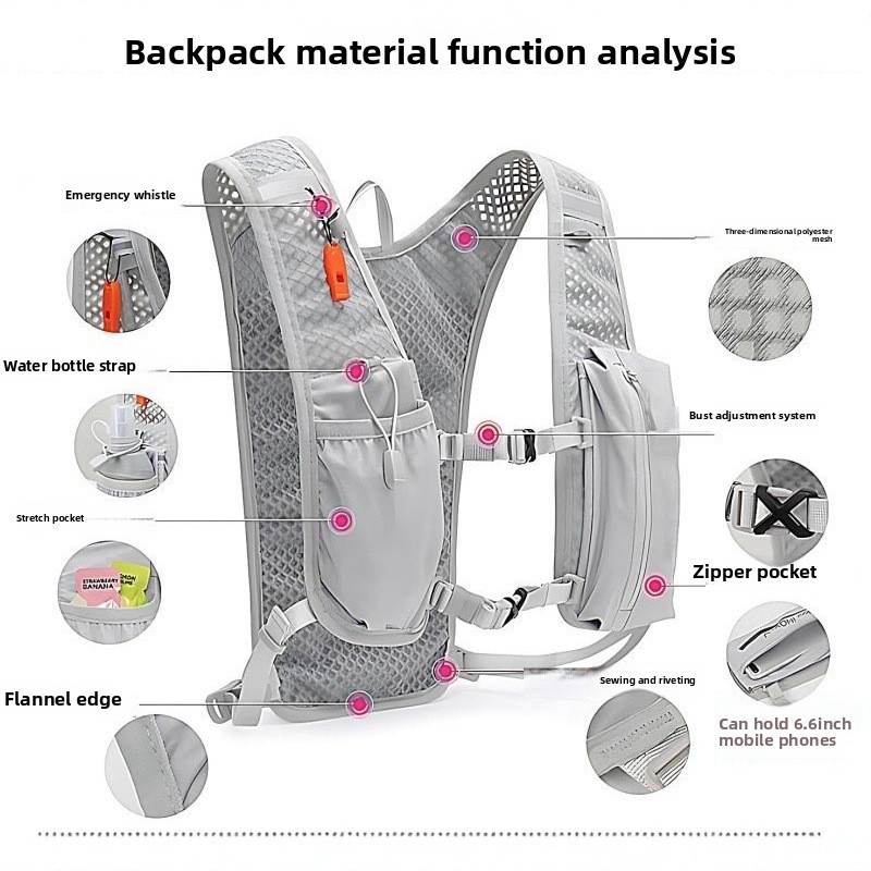 Hydration Vest - กระเป๋าใส่โทรศัพท์สำหรับวิ่ง กระเป๋าใส่เสื้อกั๊กสำหรับเดินป่ากลางแจ้ง กระเป๋าใส่เสื้อกั๊กสำหรับปั่นจักรยาน กระเป๋าเป้สะพายหลังสำหรับใส่อุปกรณ์กีฬาน้ำหนักเบา กระเป๋าใส่ขวดน้ำ