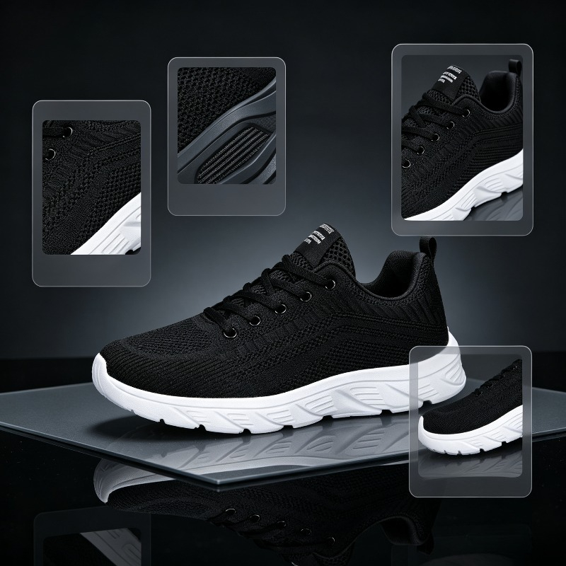 Running Shoes Men - รองเท้าผ้าใบถักสำหรับผู้ชาย ระบายอากาศได้ดี พื้นหนา สีขาว แบบผูกเชือก น้ำหนักเบา