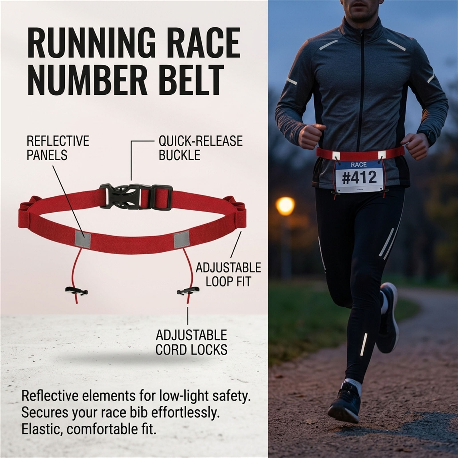 เข็มขัดสะท้อนแสงสำหรับวิ่งไตรก - Race Bib บทวิจารณ์และราคา