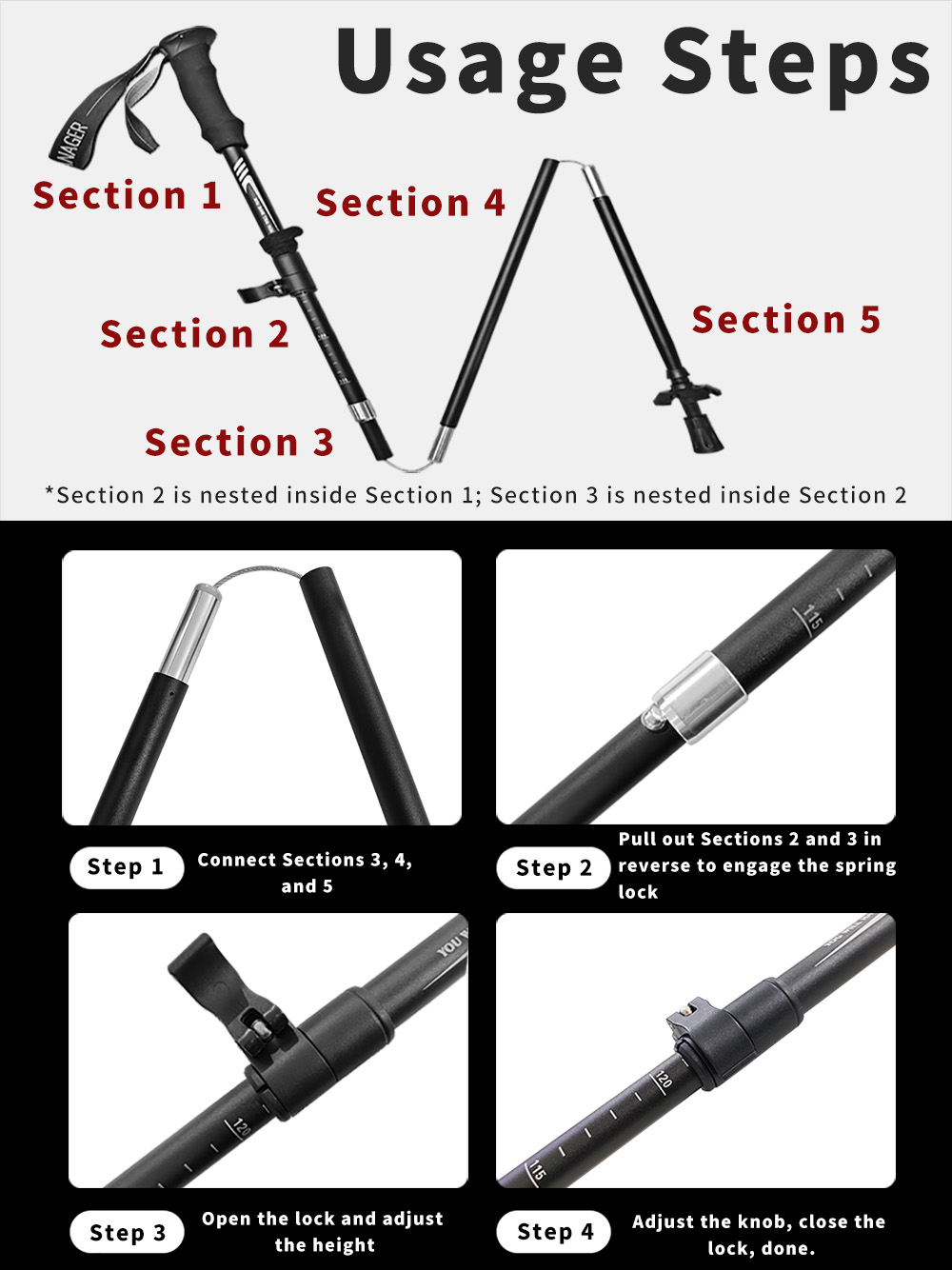 ไม้เท้าเดินป่าแบบพับได้ 7075 อ - Trekking Pole Carbon บทวิจารณ์และราคา
